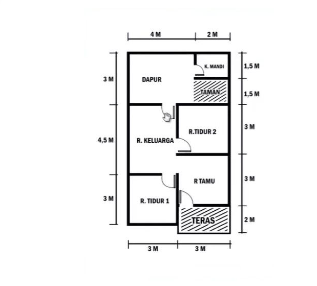 denah rumah 2 kamar ukuran 7x9 1