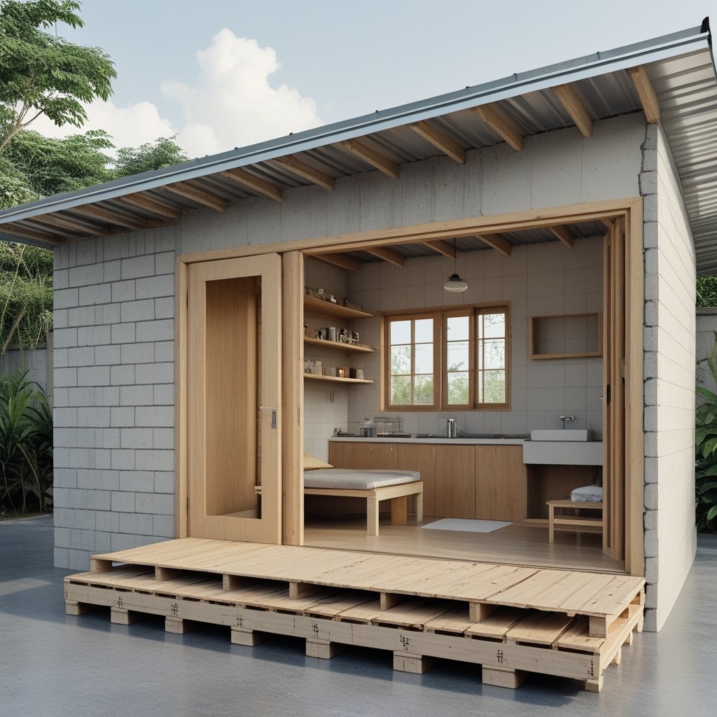 Desain rumah sederhana dengan biaya 20 juta, memanfaatkan material ekonomis dan tata ruang fungsional.