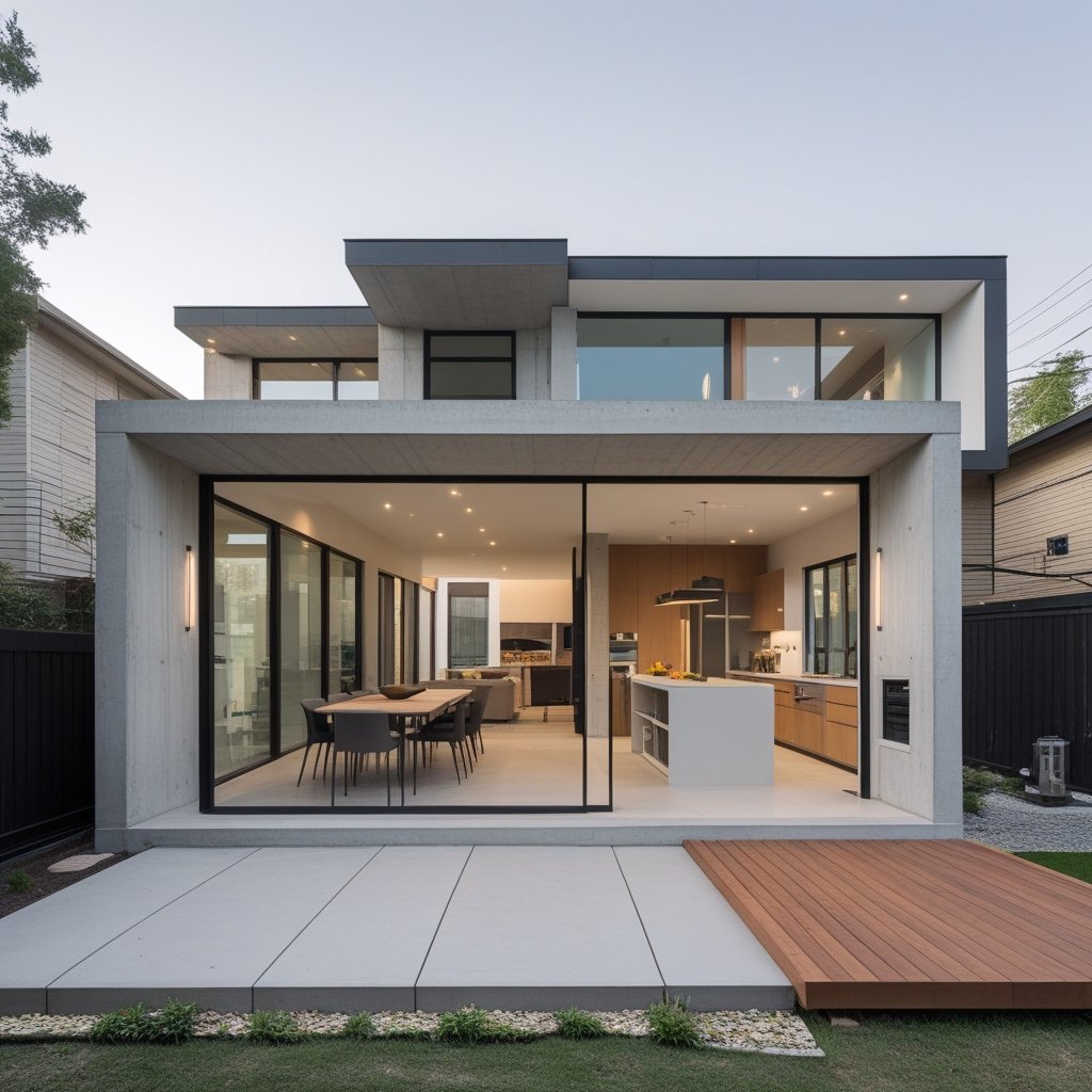 Desain rumah kotak 1 lantai dengan konsep minimalis modern, fasad sederhana, dan tata ruang fungsional.