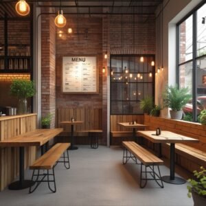 Interior rumah makan sederhana dengan tata ruang nyaman dan dekorasi estetis.