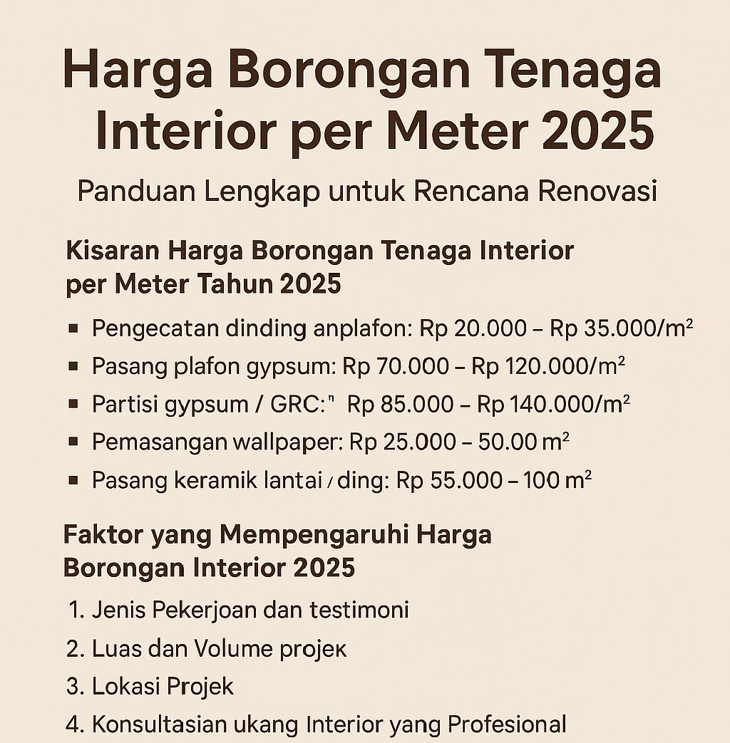Harga borangan tenaga interior per meter 2025