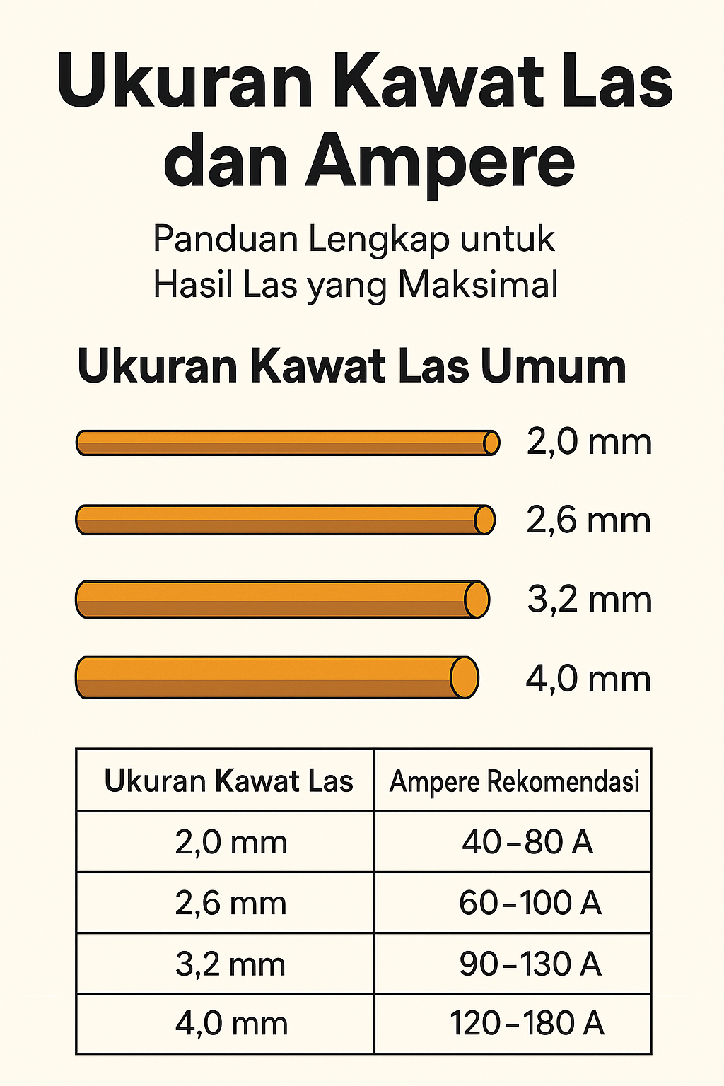 ukuran kawat las dan ampere