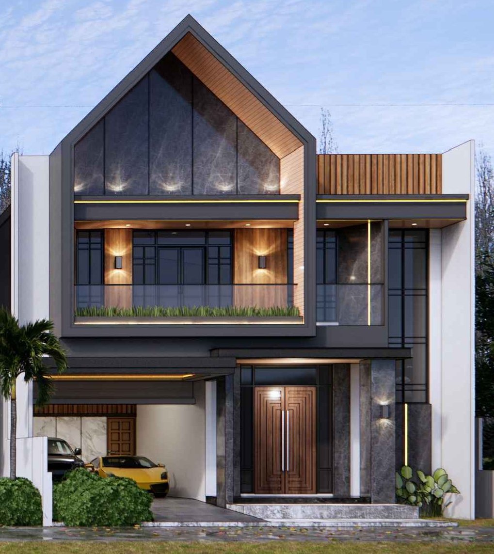 Desain Rumah Atap Pelana Modern 2 Lantai yang Mewah dan Hangat