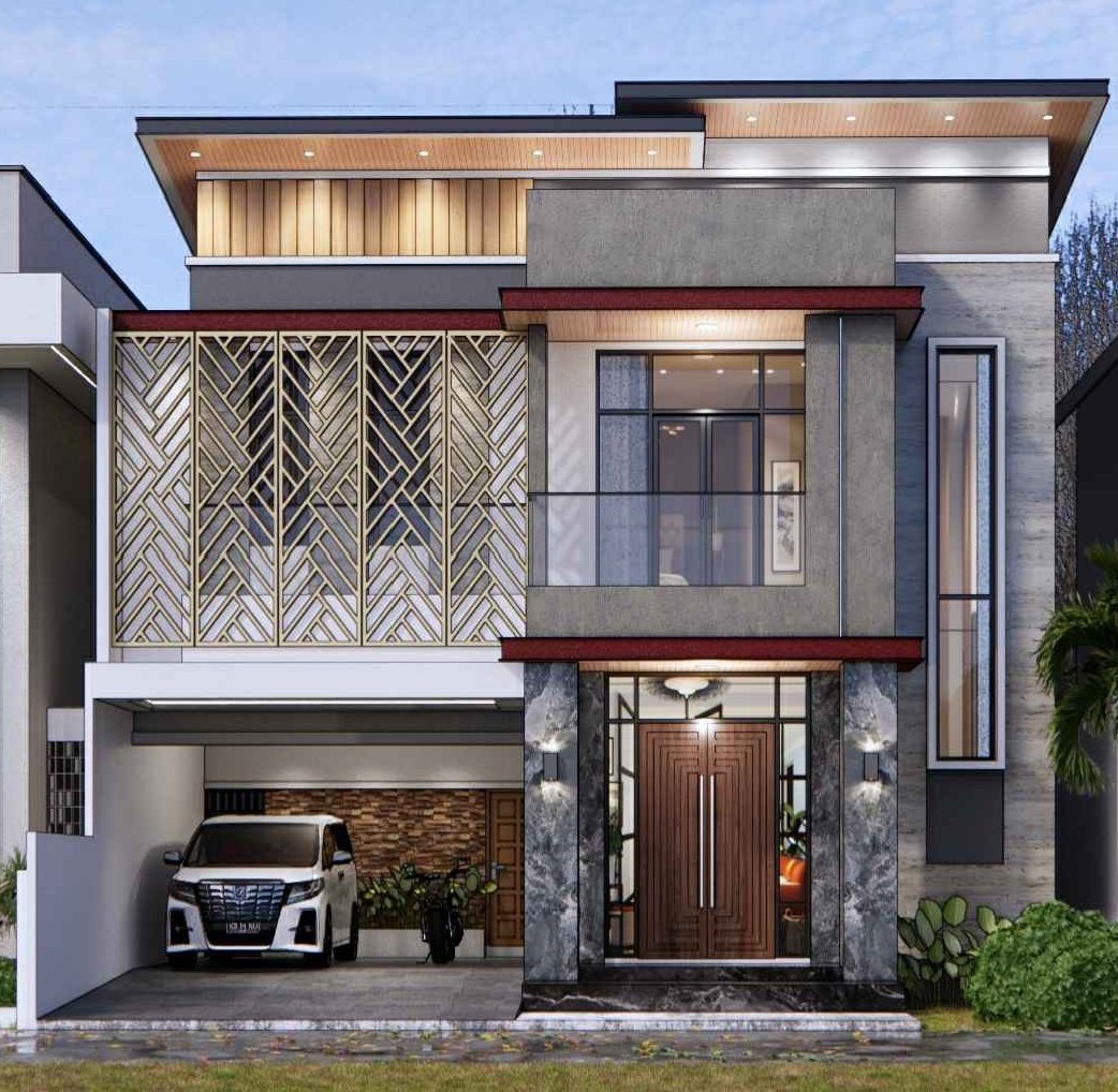 Desain Rumah Mewah 2 Lantai Modern dengan Kisi Artistik