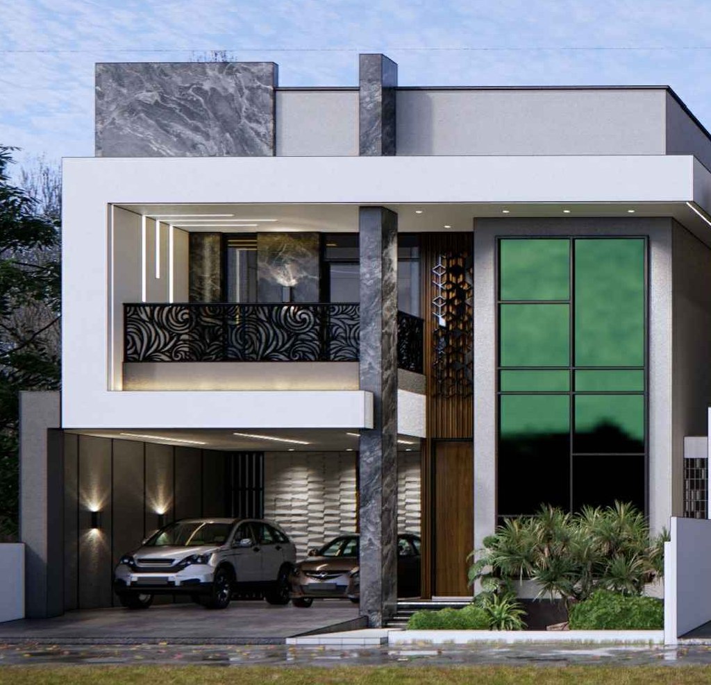 Desain Rumah Modern 2 Lantai Kotak Simetris dan Elegan