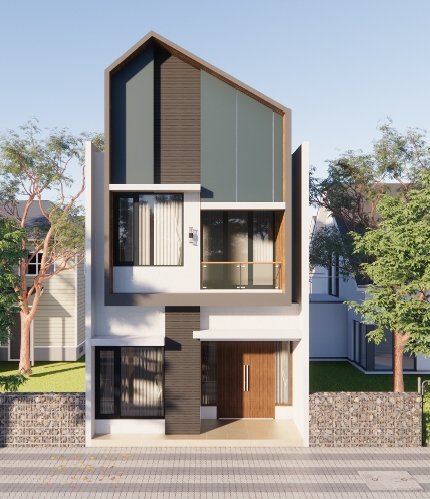 Desain Rumah Minimalis Modern 2 Lantai dengan Tampilan Fasade Elegan dan Simetris