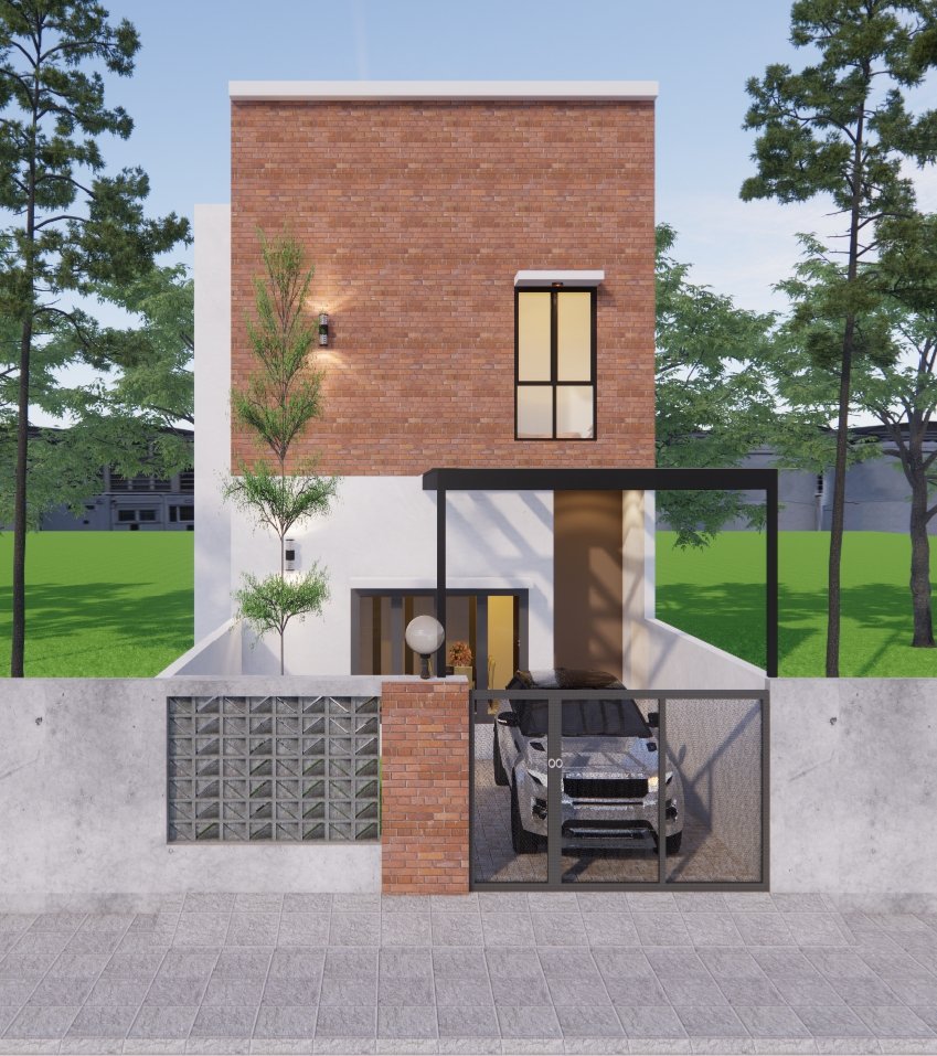 Desain Rumah Minimalis Tampak Depan dengan Sentuhan Bata Ekspos Modern
