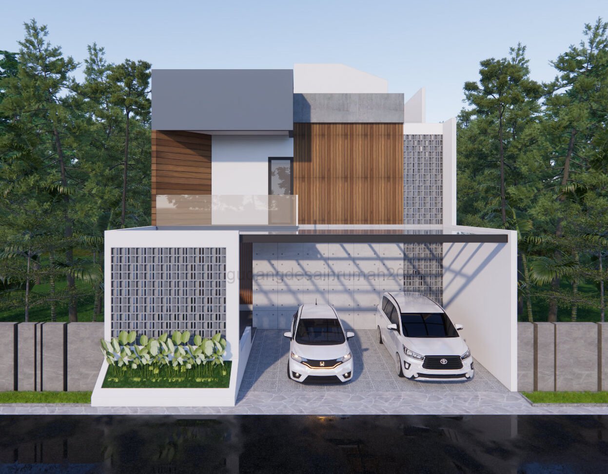 Desain Rumah Minimalis Modern 2 Lantai dengan Carport Luas