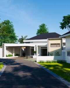Rumah Minimalis 1 Lantai dengan Atap Limas yang Elegan dan Modern