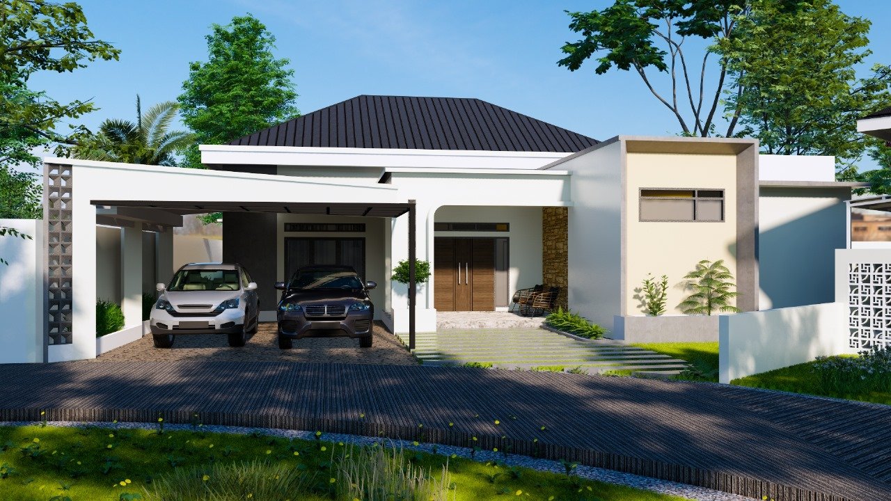 Rumah Minimalis 1 Lantai dengan Atap Limas yang Elegan dan Modern