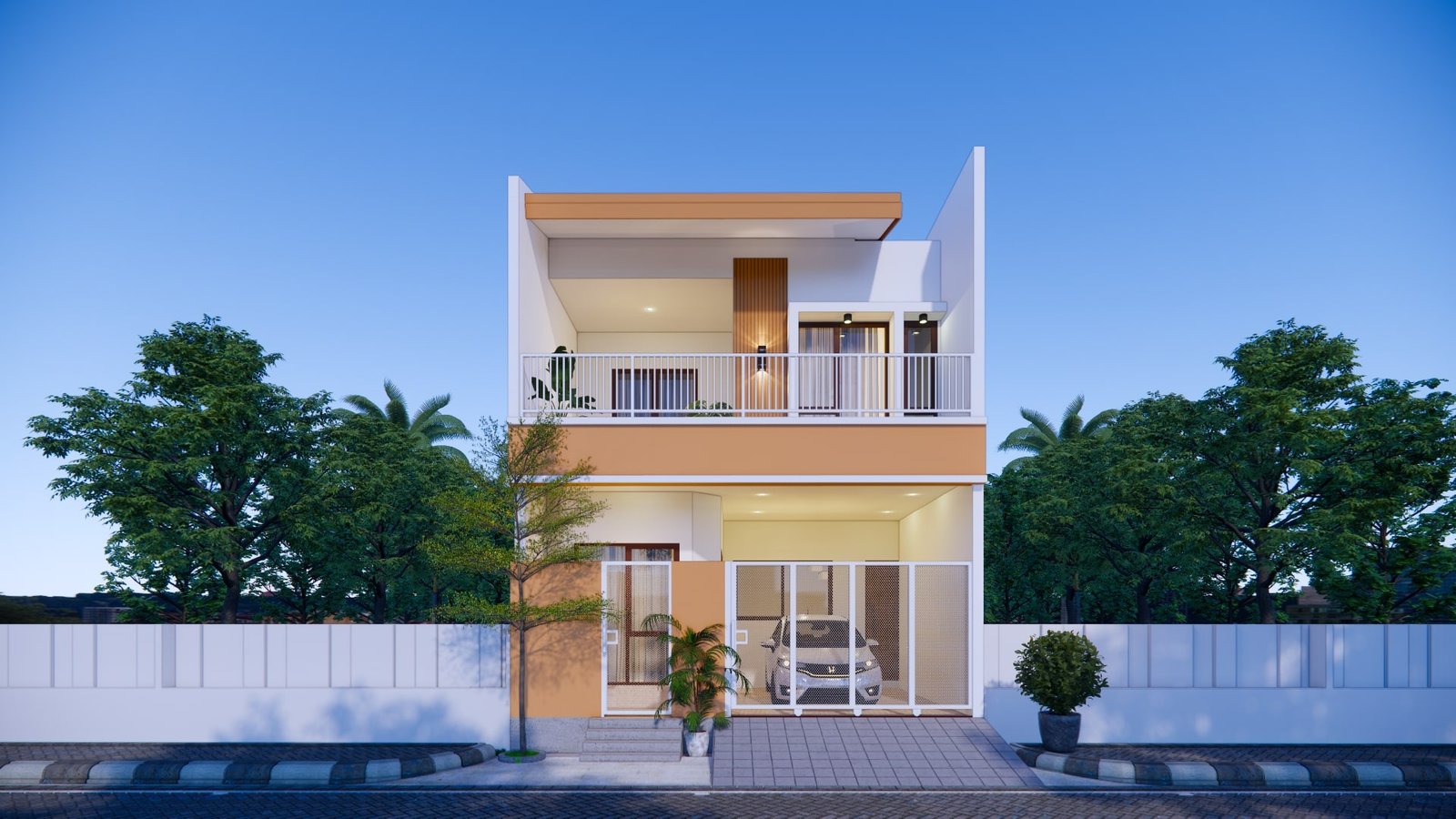 Desain Rumah 2 Lantai Minimalis Modern dengan Balkon Luas dan Garasi Nyaman