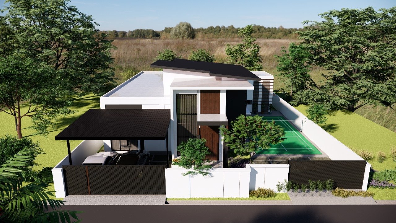 Desain Rumah Modern 2 Lantai dengan Lapangan Badminton