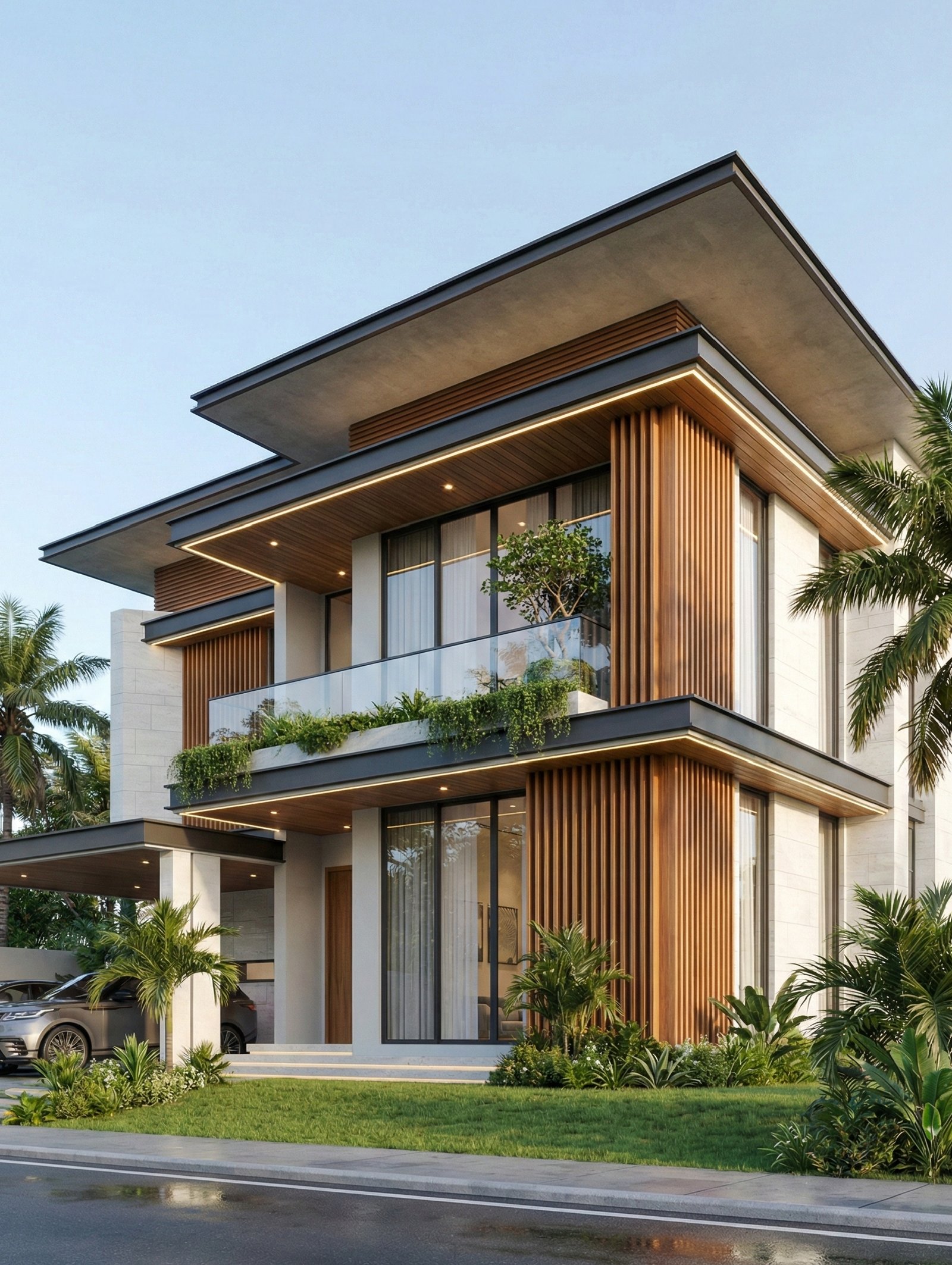 desain rumah minimalis 2 lantai milik Pak Suwarno dengan konsep modern, fasad elegan, dan tata ruang nyaman untuk keluarga
