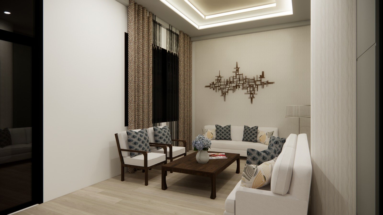 Desain lounge kantor modern nyaman untuk diskusi informal dan area istirahat