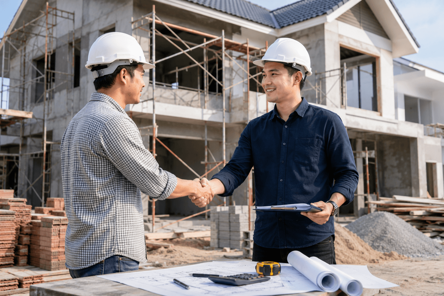kontraktor rumah terpercaya di Pekanbaru sedang konsultasi proyek pembangunan rumah