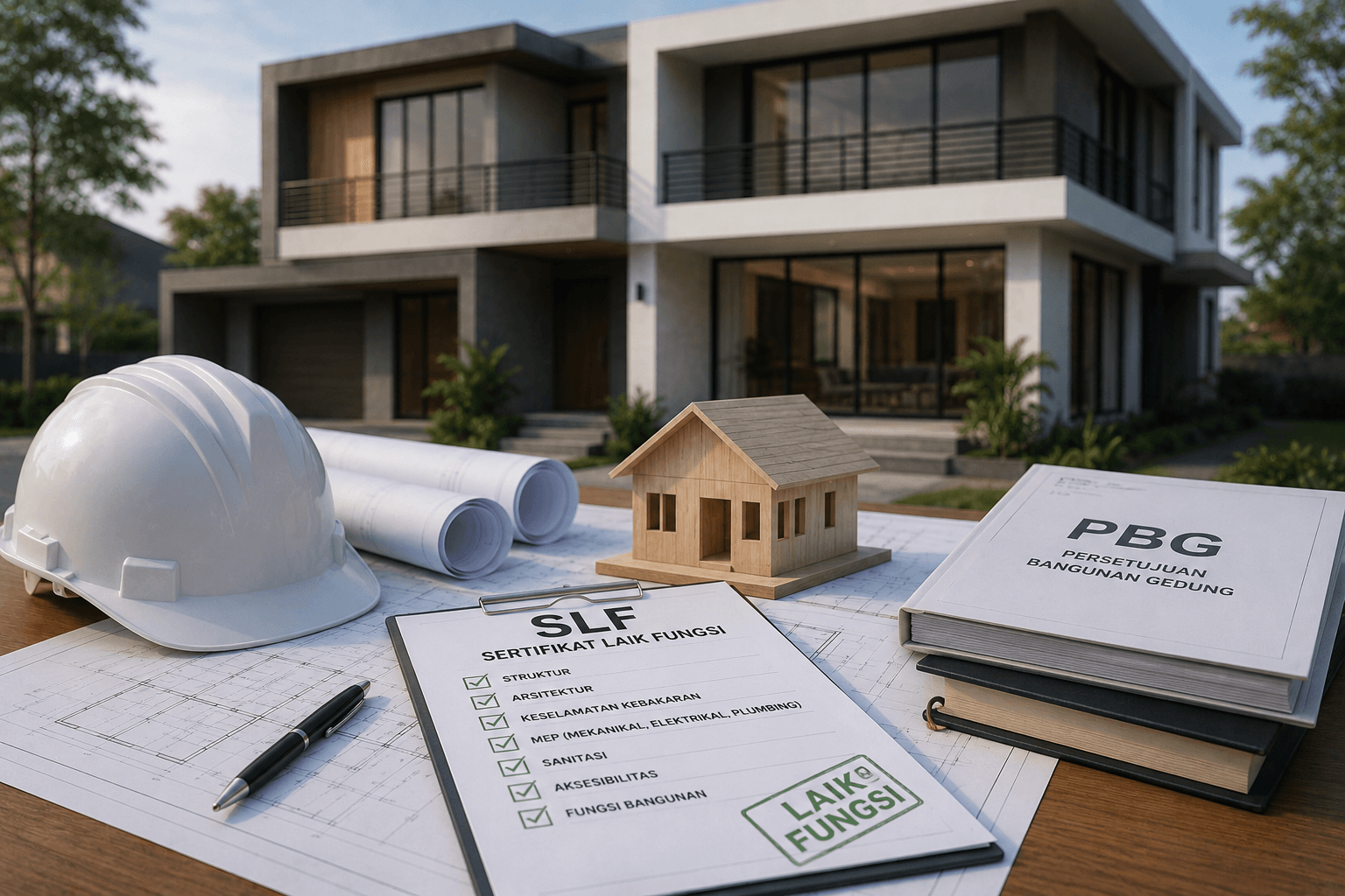 ilustrasi sertifikat laik fungsi SLF setelah PBG untuk bangunan rumah dan properti di Pekanbaru