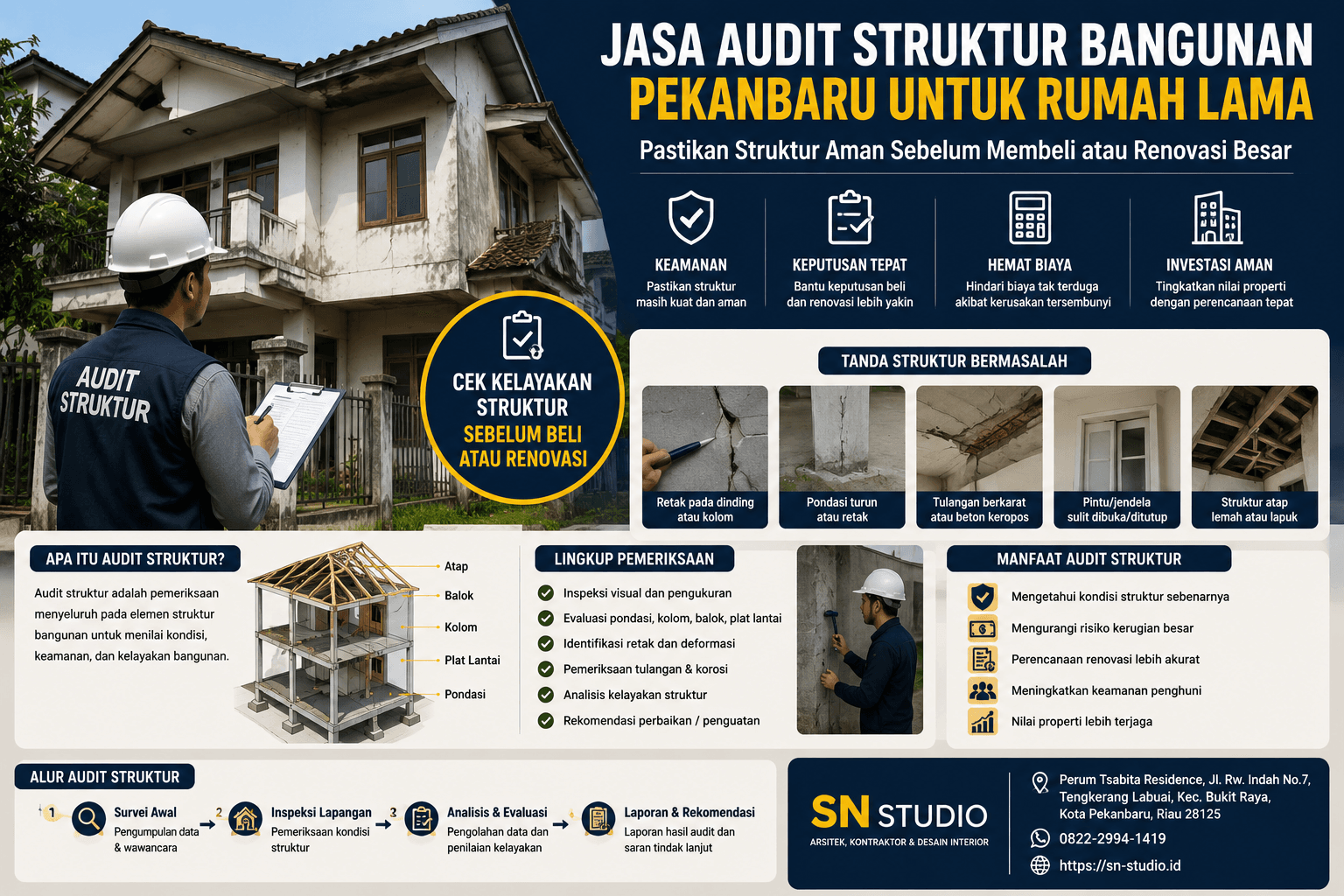 Jasa audit struktur bangunan Pekanbaru untuk cek kelayakan rumah lama sebelum renovasi atau pembelian
