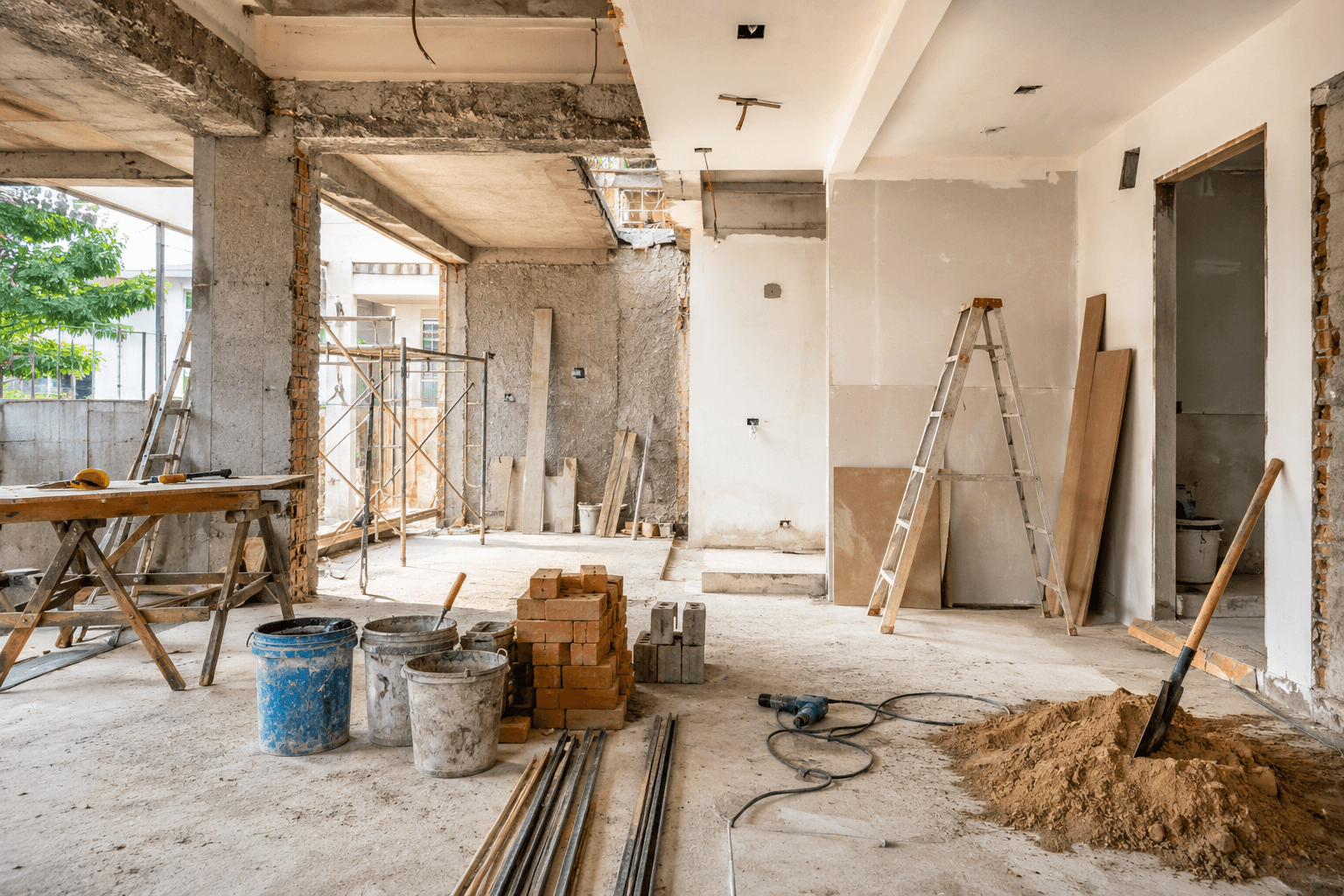 proses renovasi rumah di Pekanbaru dengan pekerjaan konstruksi interior