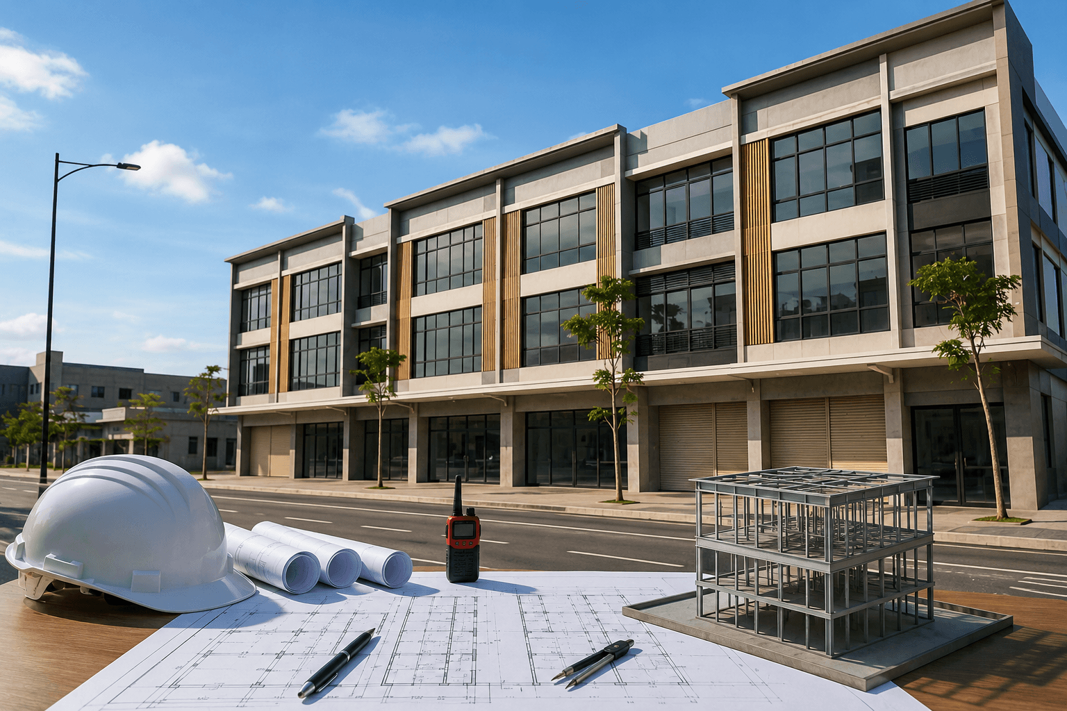 desain ruko modern dan bangunan bisnis di Pekanbaru dengan standar PBG dan sistem keselamatan bangunan