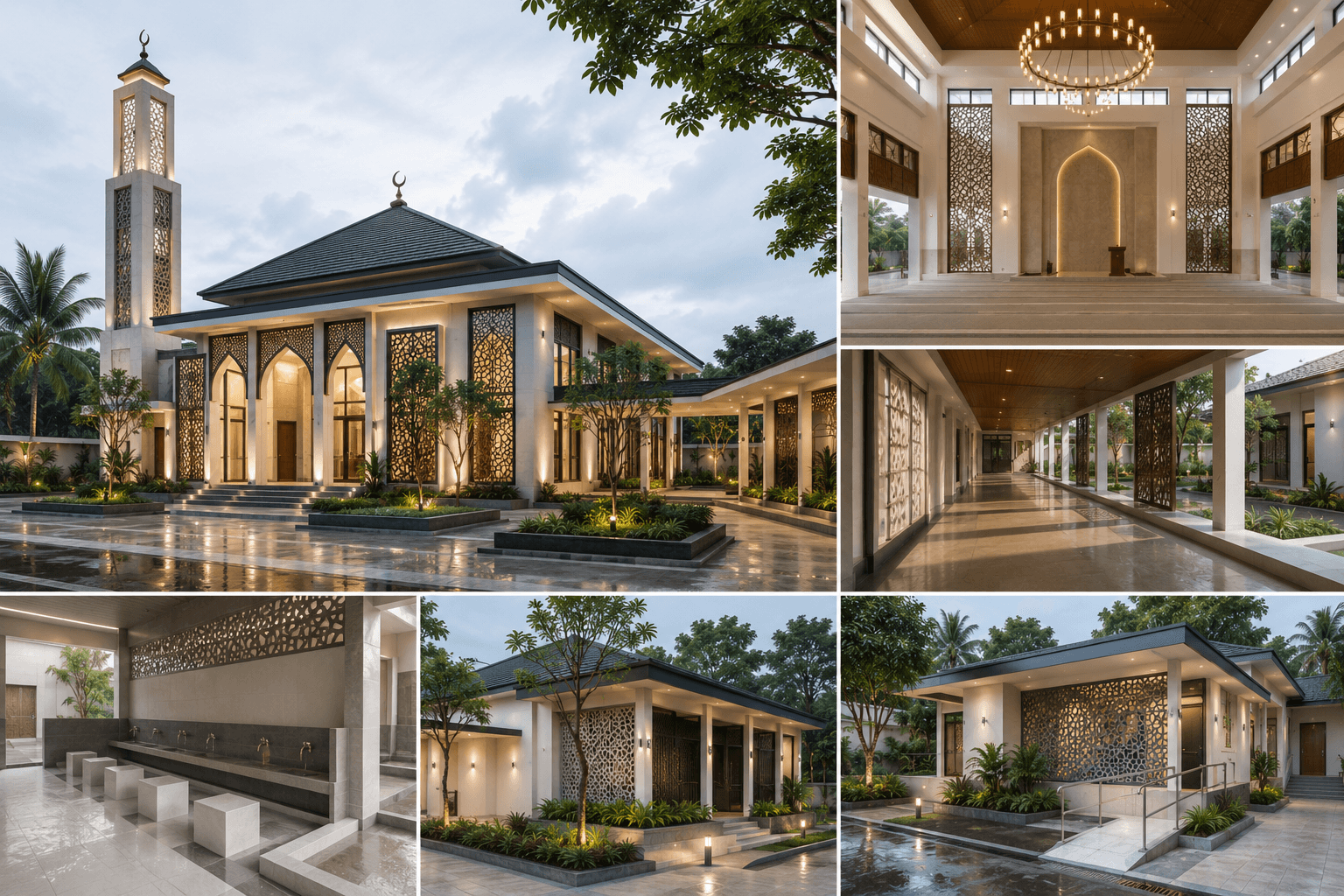 desain masjid modern tropis di Pekanbaru dengan ventilasi alami dan arsitektur islami kontemporer