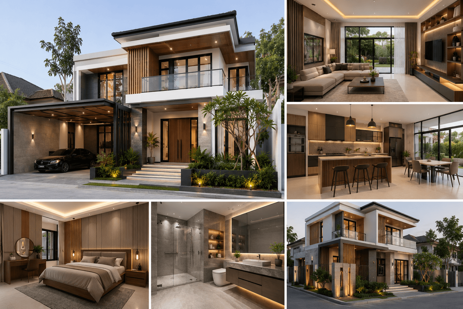 Jasa Arsitek Bukit Raya Pekanbaru desain rumah modern 2 lantai dengan interior mewah dan konsep minimalis modern